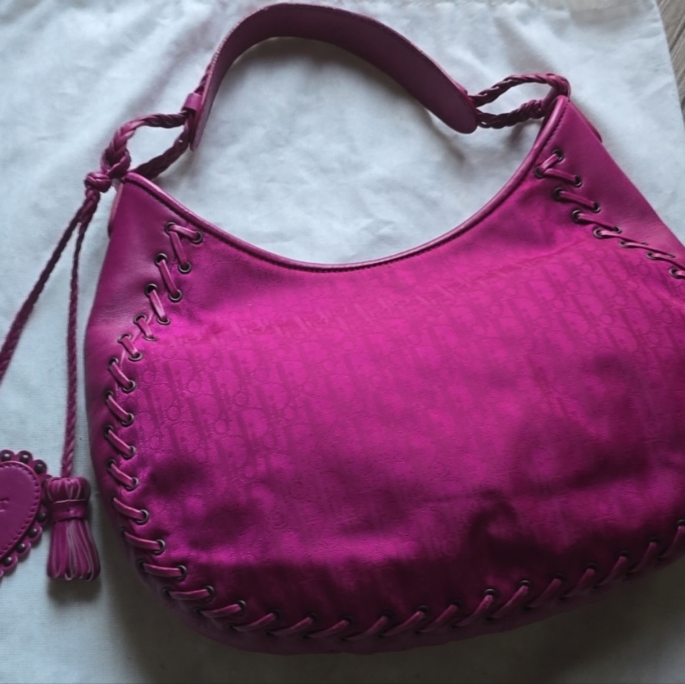 Christian Dior Magenta Oblique Monogram Canvas and Leather Trim 2007 Hobo Bag - Picture 3 of 12